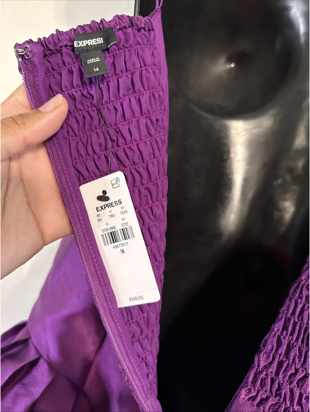 NWT Express Purple Satin Sweetheart Drop Waist Smocked Back Mini Dress 14 - Picture 8 of 9